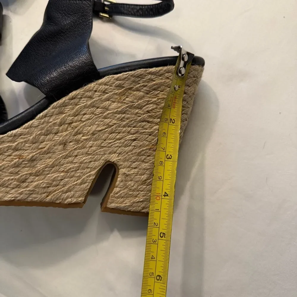 Cole Haan Black Ankle Strap Espadrille Wedges EUC size 8